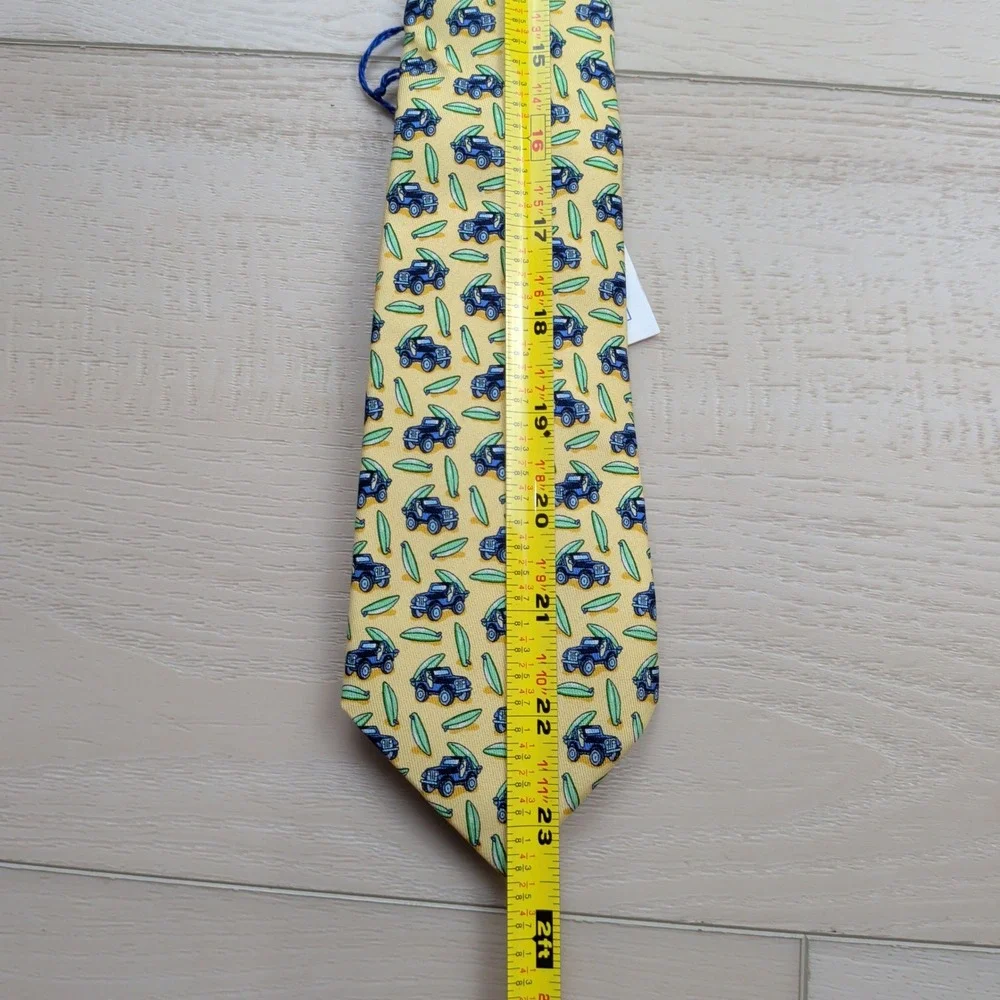 NEW Vineyard Vines Boys Jeep & Surfboard Silk Tie Yellow Hand Made in USA